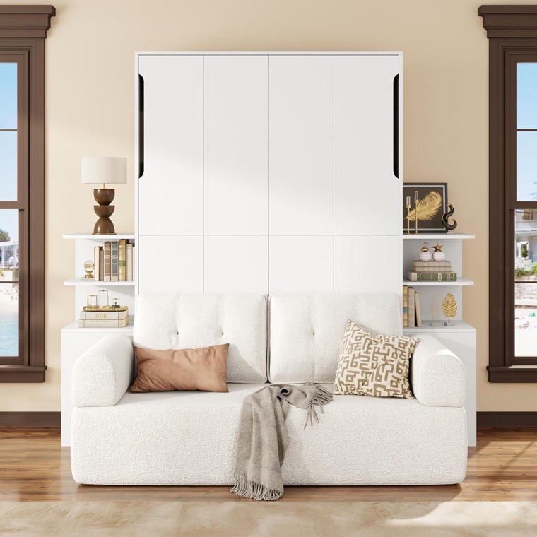 SOFTSEA full Murphy wall bed with a couch that tucks under the folded bed